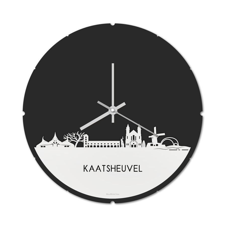Skyline Klok Rond Kaatsheuvel Wit glanzend gerecycled kunststof cadeau decoratie relatiegeschenk van WoodWideCities
