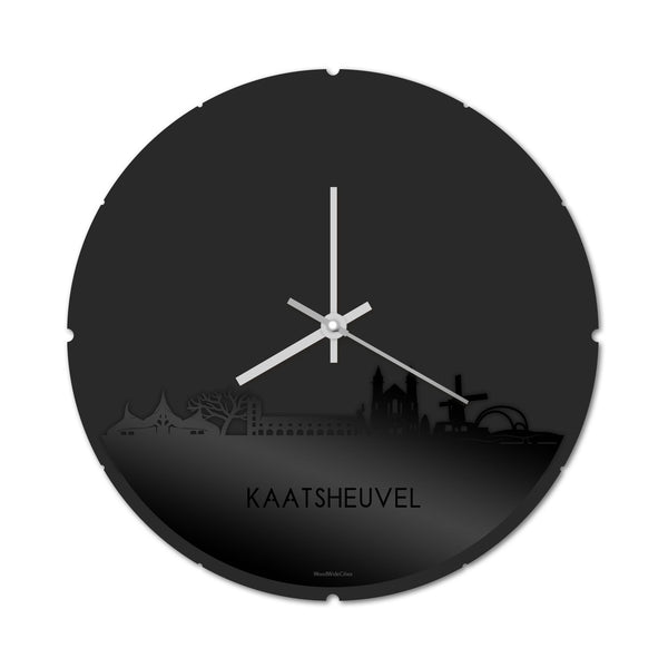 Skyline Klok Rond Kaatsheuvel Zwart glanzend gerecycled kunststof cadeau decoratie relatiegeschenk van WoodWideCities