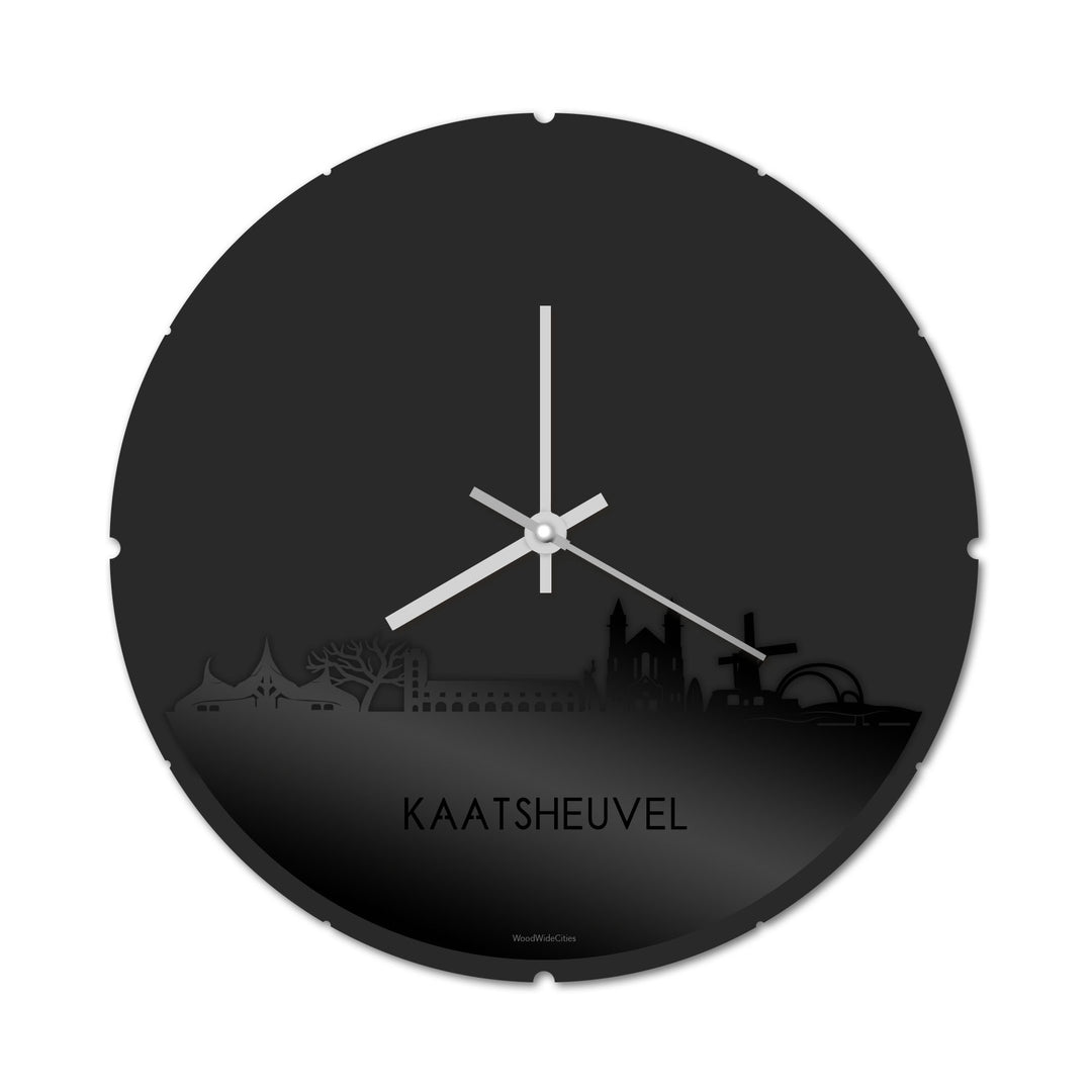Skyline Klok Rond Kaatsheuvel Zwart glanzend gerecycled kunststof cadeau decoratie relatiegeschenk van WoodWideCities