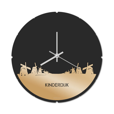 Skyline Klok Rond Kinderdijk Metallic Goud gerecycled kunststof cadeau decoratie relatiegeschenk van WoodWideCities