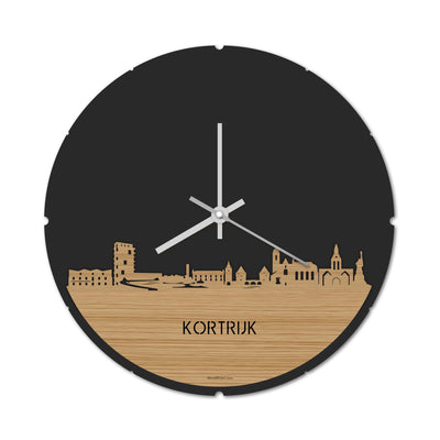 Skyline Clock Round Kortrijk Bamboo