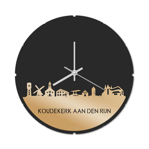 Skyline Klok Rond Koudekerk-Aan-Den-Rijn Metallic Goud gerecycled kunststof cadeau decoratie relatiegeschenk van WoodWideCities