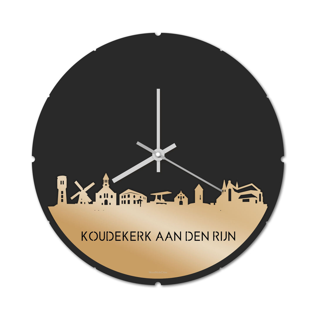 Skyline Klok Rond Koudekerk-Aan-Den-Rijn Metallic Goud gerecycled kunststof cadeau decoratie relatiegeschenk van WoodWideCities