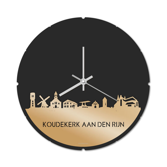 Skyline Klok Rond Koudekerk-Aan-Den-Rijn Metallic Goud gerecycled kunststof cadeau decoratie relatiegeschenk van WoodWideCities
