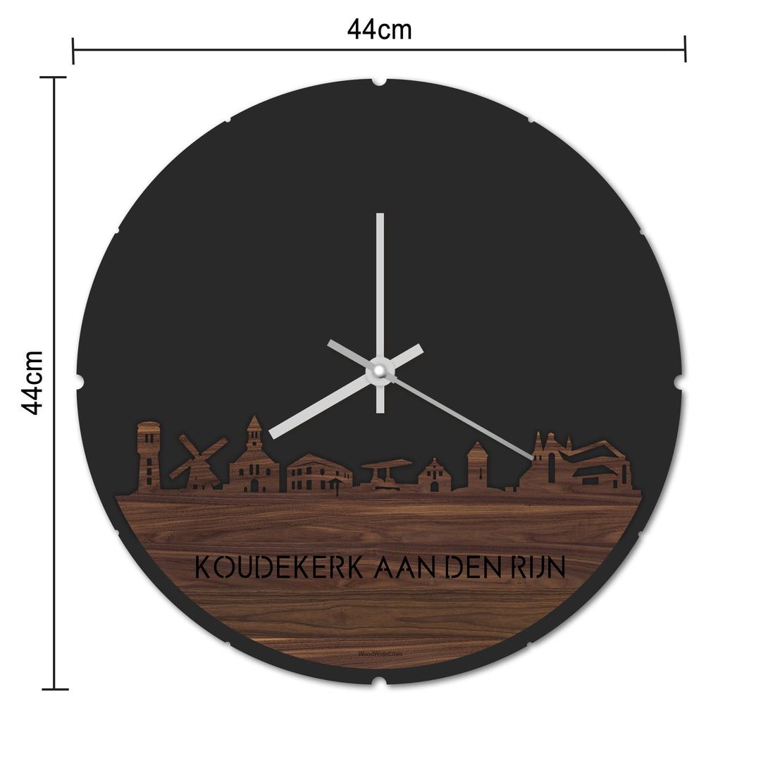 Skyline Klok Rond Koudekerk-Aan-Den-Rijn Noten houten cadeau decoratie relatiegeschenk van WoodWideCities