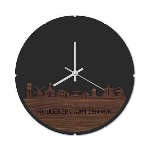 Skyline Klok Rond Koudekerk-Aan-Den-Rijn Noten houten cadeau decoratie relatiegeschenk van WoodWideCities