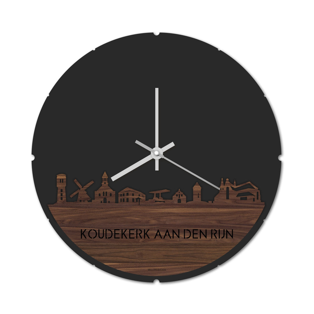 Skyline Klok Rond Koudekerk-Aan-Den-Rijn Noten houten cadeau decoratie relatiegeschenk van WoodWideCities
