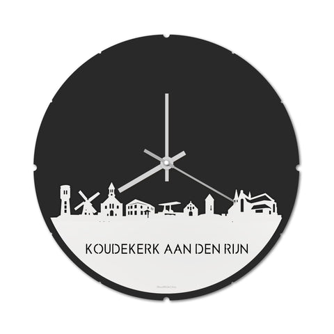 Skyline Klok Rond Koudekerk-Aan-Den-Rijn Wit glanzend gerecycled kunststof cadeau decoratie relatiegeschenk van WoodWideCities