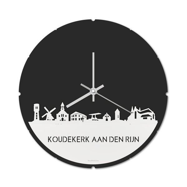Skyline Klok Rond Koudekerk-Aan-Den-Rijn Wit glanzend gerecycled kunststof cadeau decoratie relatiegeschenk van WoodWideCities