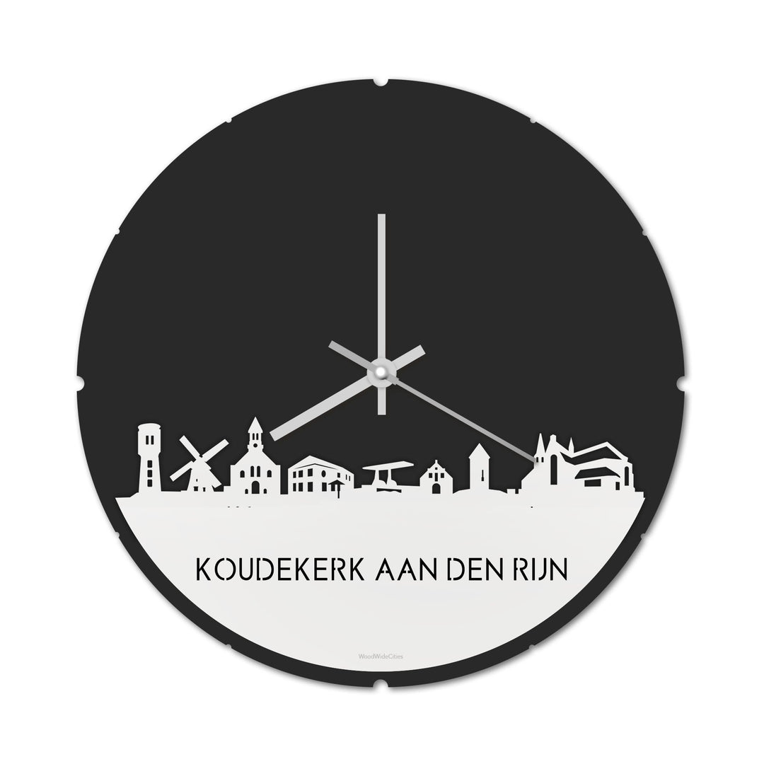 Skyline Klok Rond Koudekerk-Aan-Den-Rijn Wit glanzend gerecycled kunststof cadeau decoratie relatiegeschenk van WoodWideCities