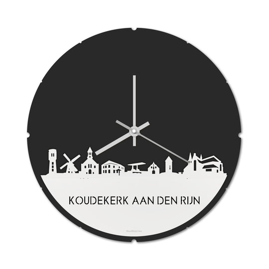 Skyline Klok Rond Koudekerk-Aan-Den-Rijn Wit glanzend gerecycled kunststof cadeau decoratie relatiegeschenk van WoodWideCities