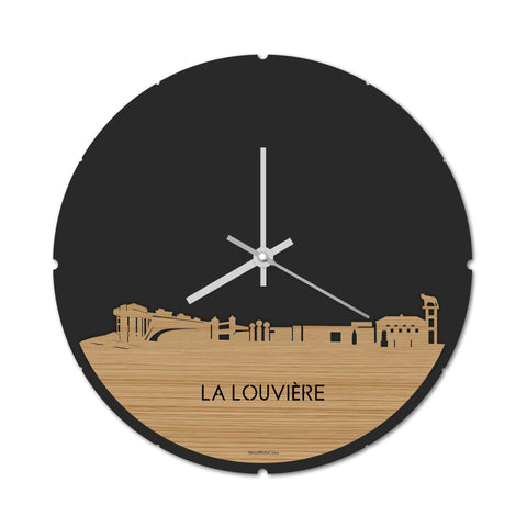 Skyline Klok Rond La Louvière Bamboe houten cadeau decoratie relatiegeschenk van WoodWideCities