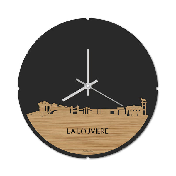 Skyline Klok Rond La Louvière Bamboe houten cadeau decoratie relatiegeschenk van WoodWideCities