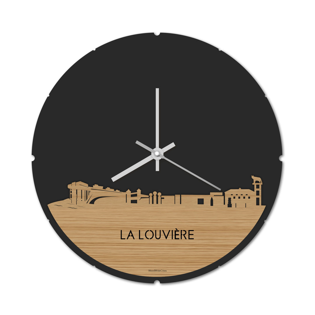 Skyline Klok Rond La Louvière Bamboe houten cadeau decoratie relatiegeschenk van WoodWideCities