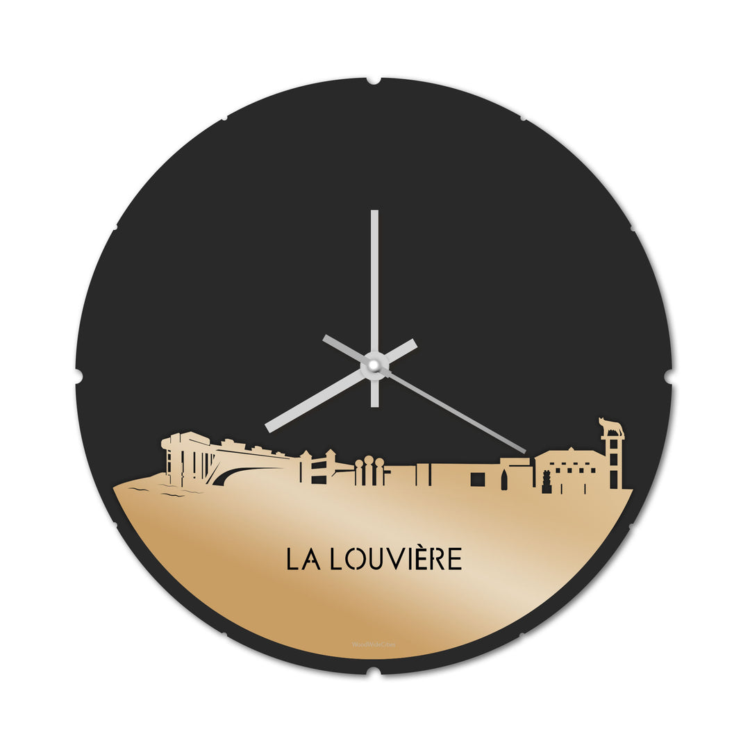 Skyline Klok Rond La Louvière Metallic Goud gerecycled kunststof cadeau decoratie relatiegeschenk van WoodWideCities