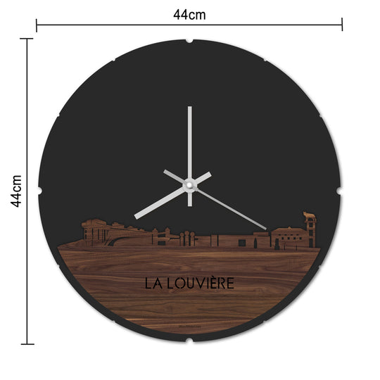 Skyline Klok Rond La Louvière Noten houten cadeau decoratie relatiegeschenk van WoodWideCities
