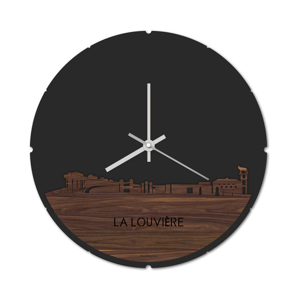 Skyline Klok Rond La Louvière Noten houten cadeau decoratie relatiegeschenk van WoodWideCities