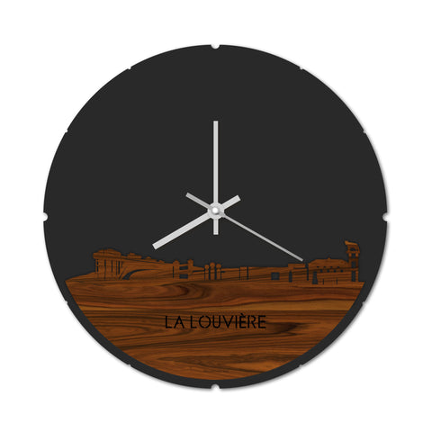 Skyline Klok Rond La Louvière Palissander houten cadeau decoratie relatiegeschenk van WoodWideCities
