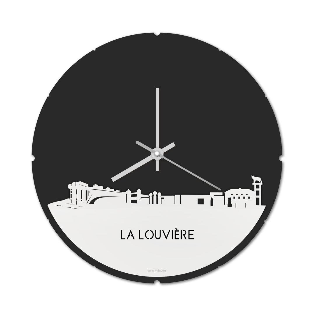 Skyline Klok Rond La Louvière Wit glanzend gerecycled kunststof cadeau decoratie relatiegeschenk van WoodWideCities