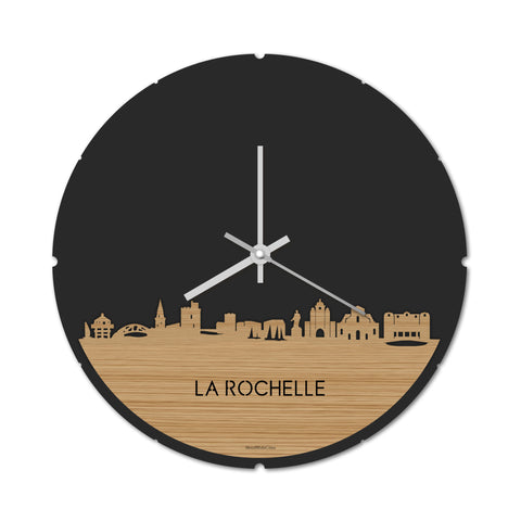 Skyline Klok Rond La Rochelle Bamboe houten cadeau decoratie relatiegeschenk van WoodWideCities