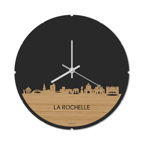 Skyline Klok Rond La Rochelle Bamboe houten cadeau decoratie relatiegeschenk van WoodWideCities