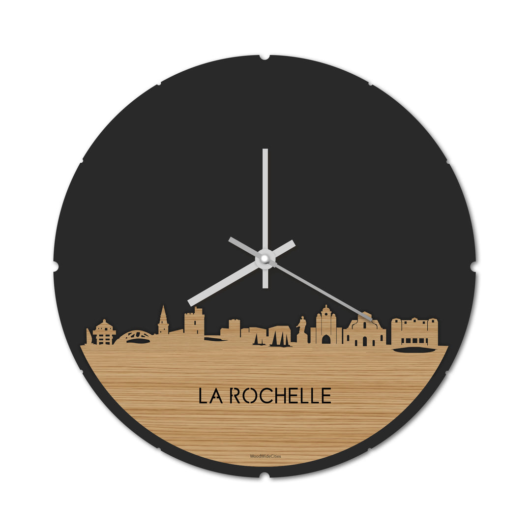 Skyline Klok Rond La Rochelle Bamboe houten cadeau decoratie relatiegeschenk van WoodWideCities