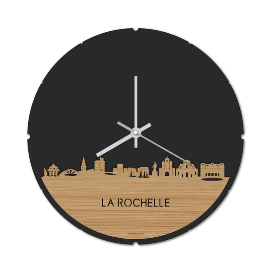 Skyline Klok Rond La Rochelle Bamboe houten cadeau decoratie relatiegeschenk van WoodWideCities