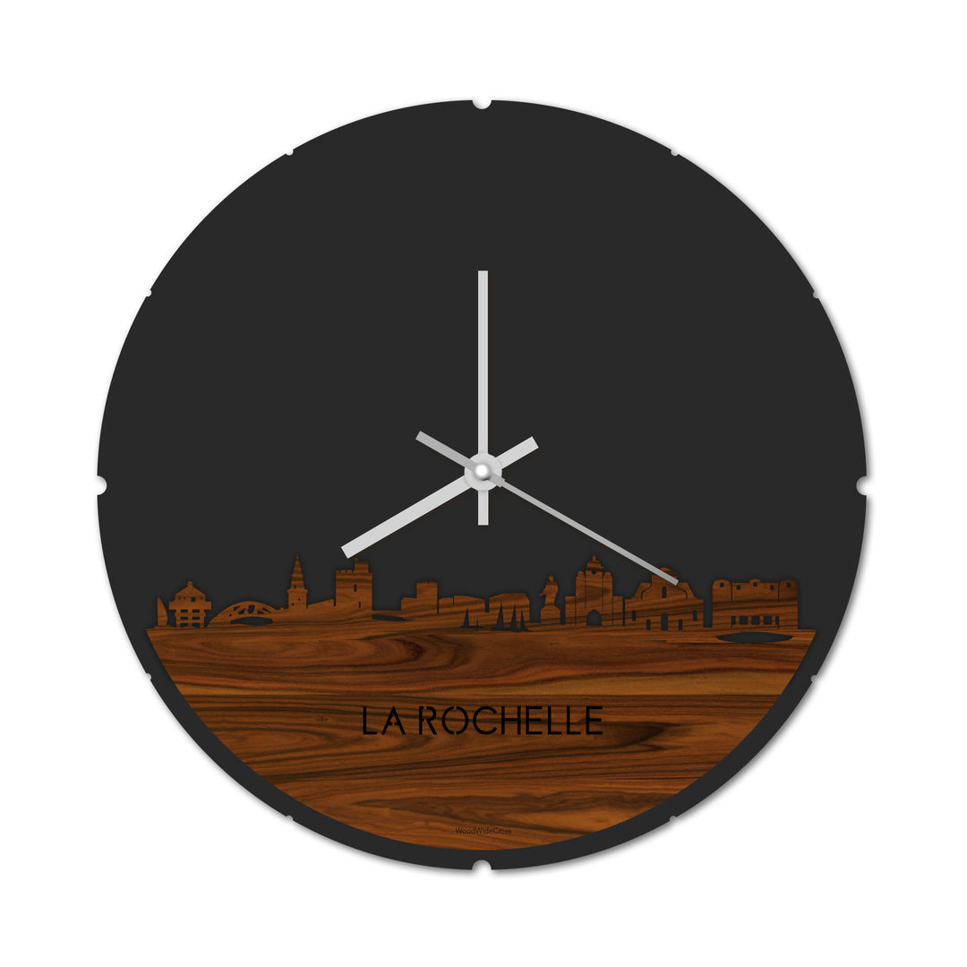 Skyline Klok Rond La Rochelle Palissander houten cadeau decoratie relatiegeschenk van WoodWideCities