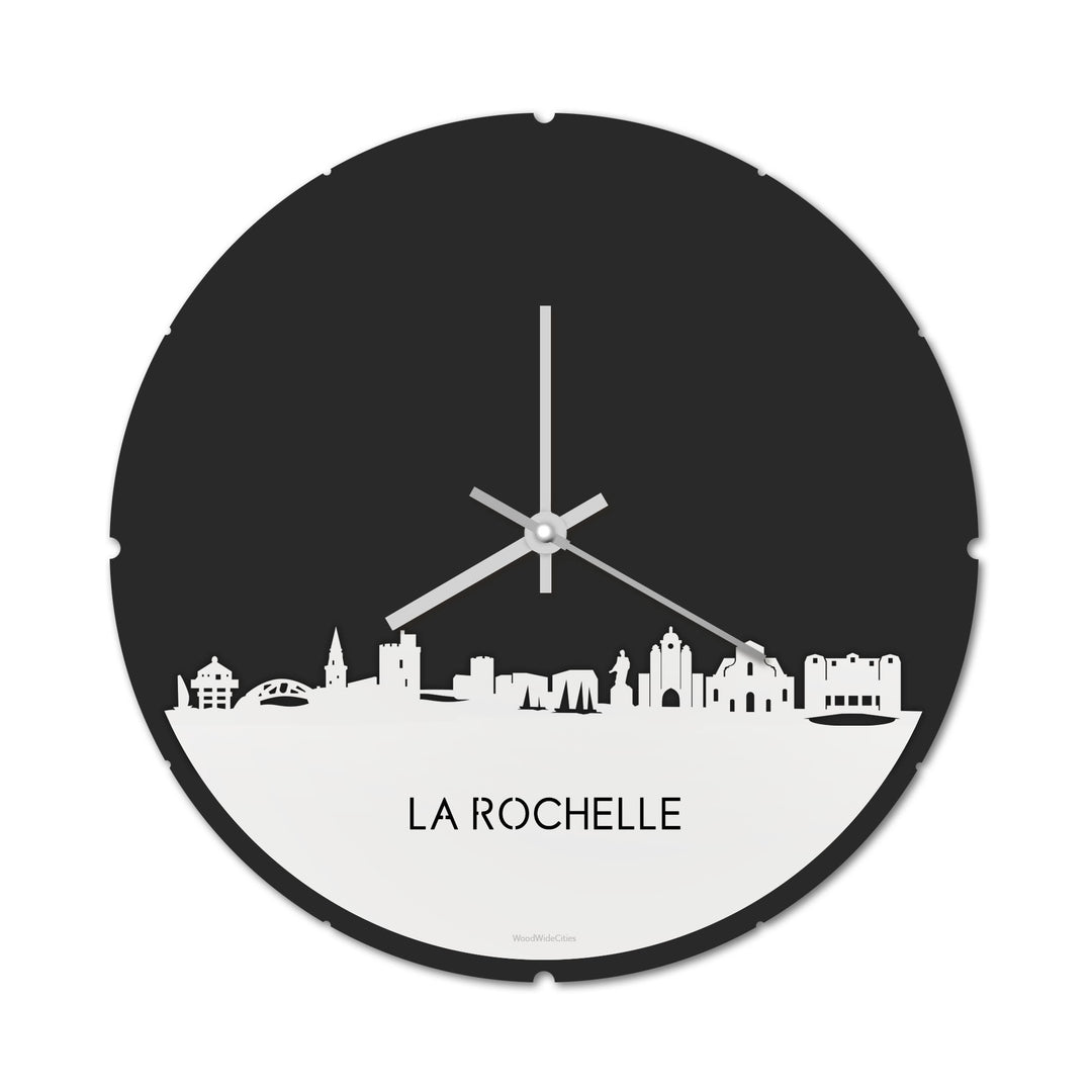 Skyline Klok Rond La Rochelle Wit glanzend gerecycled kunststof cadeau decoratie relatiegeschenk van WoodWideCities