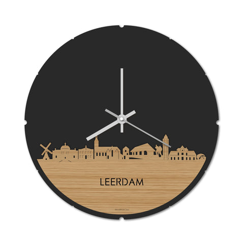 Skyline Klok Rond Leerdam Bamboe houten cadeau decoratie relatiegeschenk van WoodWideCities