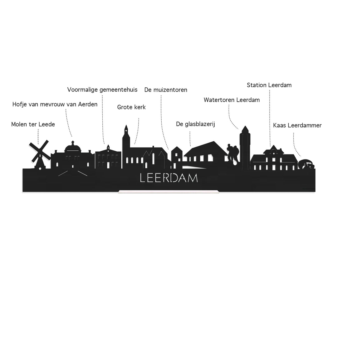 Skyline Klok Rond Leerdam Eiken houten cadeau decoratie relatiegeschenk van WoodWideCities