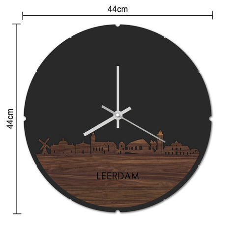 Skyline Klok Rond Leerdam Noten houten cadeau decoratie relatiegeschenk van WoodWideCities
