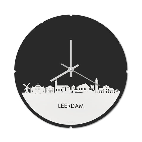 Skyline Klok Rond Leerdam Wit glanzend gerecycled kunststof cadeau decoratie relatiegeschenk van WoodWideCities