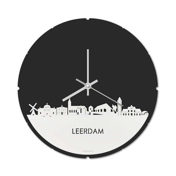 Skyline Klok Rond Leerdam Wit glanzend gerecycled kunststof cadeau decoratie relatiegeschenk van WoodWideCities