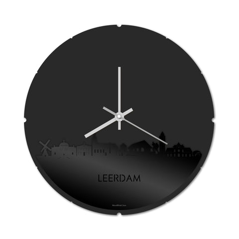 Skyline Klok Rond Leerdam Zwart glanzend gerecycled kunststof cadeau decoratie relatiegeschenk van WoodWideCities