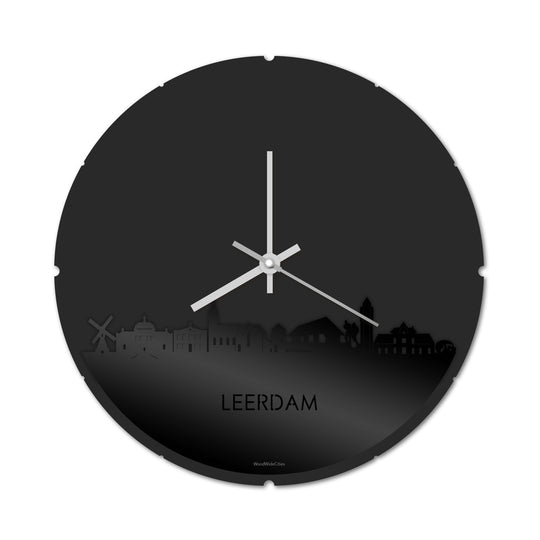 Skyline Klok Rond Leerdam Zwart glanzend gerecycled kunststof cadeau decoratie relatiegeschenk van WoodWideCities
