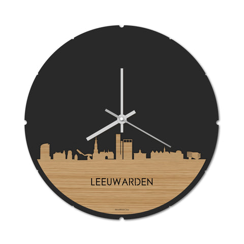 Skyline Klok Rond Leeuwarden Bamboe houten cadeau decoratie relatiegeschenk van WoodWideCities