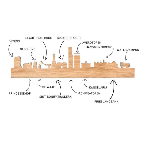 Skyline Klok Leeuwarden Eiken houten cadeau decoratie relatiegeschenk van WoodWideCities