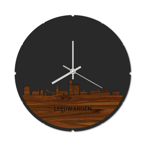 Skyline Klok Rond Leeuwarden Palissander houten cadeau decoratie relatiegeschenk van WoodWideCities