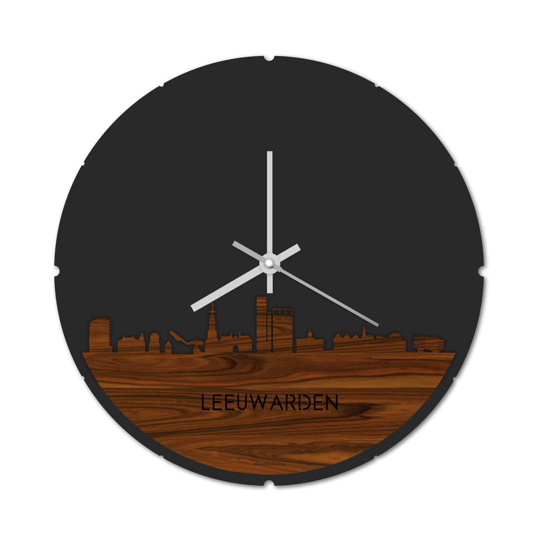 Skyline Klok Rond Leeuwarden Palissander houten cadeau decoratie relatiegeschenk van WoodWideCities