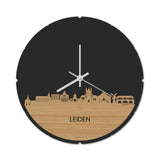 Skyline Klok Rond Leiden Bamboe houten cadeau decoratie relatiegeschenk van WoodWideCities