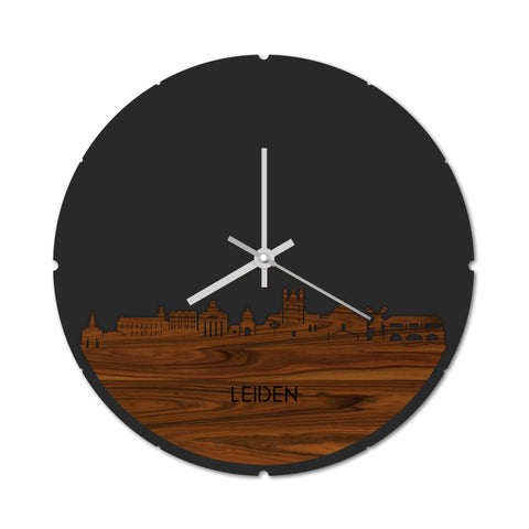 Skyline Klok Rond Leiden Palissander houten cadeau decoratie relatiegeschenk van WoodWideCities