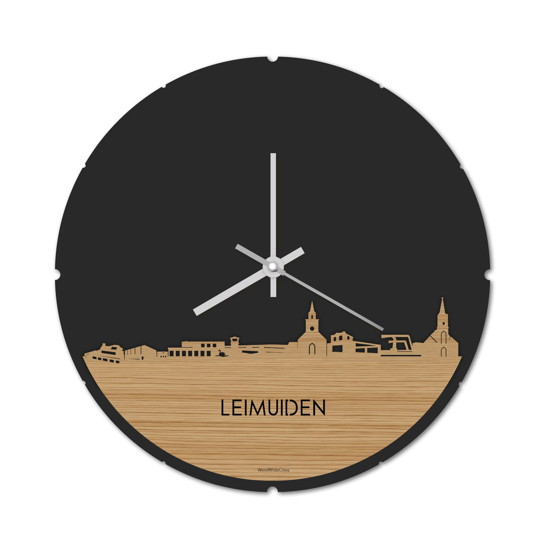 Skyline Klok Rond Leimuiden Bamboe houten cadeau decoratie relatiegeschenk van WoodWideCities