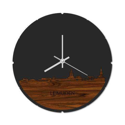 Skyline Klok Rond Leimuiden Palissander houten cadeau decoratie relatiegeschenk van WoodWideCities