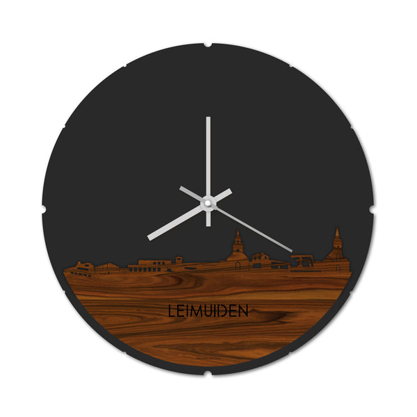 Skyline Klok Rond Leimuiden Palissander houten cadeau decoratie relatiegeschenk van WoodWideCities
