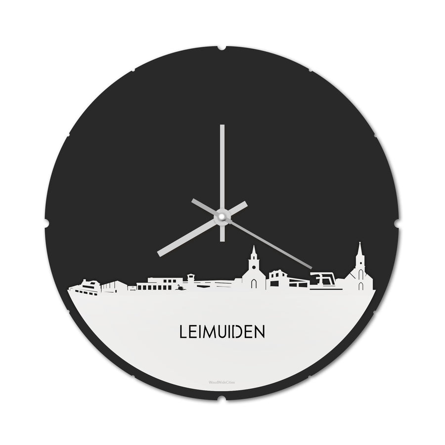Skyline Klok Rond Leimuiden Wit glanzend gerecycled kunststof cadeau decoratie relatiegeschenk van WoodWideCities