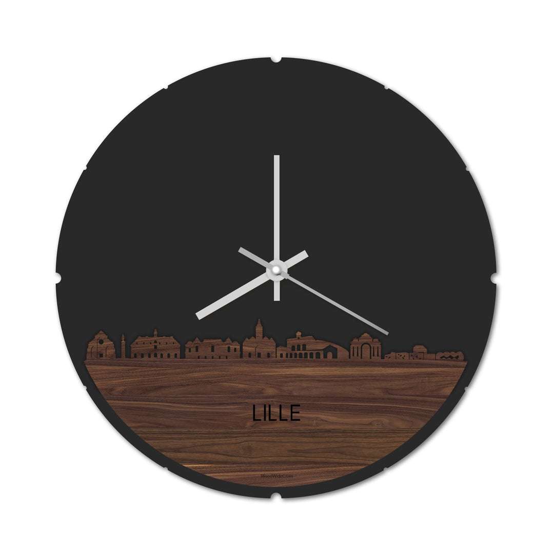 Skyline Klok Rond Lille Noten houten cadeau decoratie relatiegeschenk van WoodWideCities