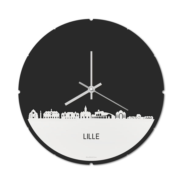 Skyline Klok Rond Lille Wit glanzend gerecycled kunststof cadeau decoratie relatiegeschenk van WoodWideCities
