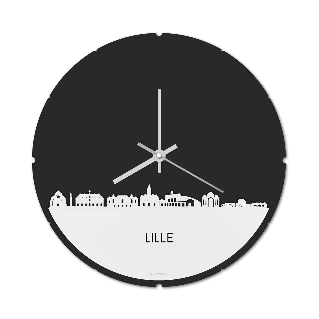 Skyline Klok Rond Lille Wit glanzend gerecycled kunststof cadeau decoratie relatiegeschenk van WoodWideCities