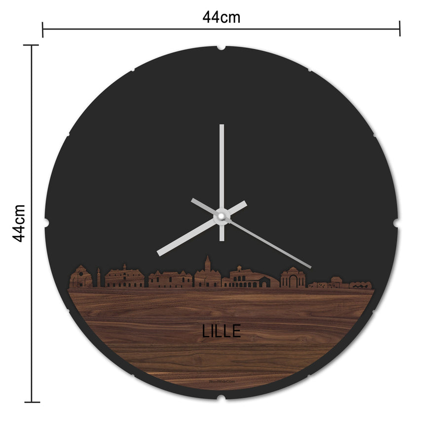 Skyline Klok Rond Lille Zwart glanzend gerecycled kunststof cadeau decoratie relatiegeschenk van WoodWideCities